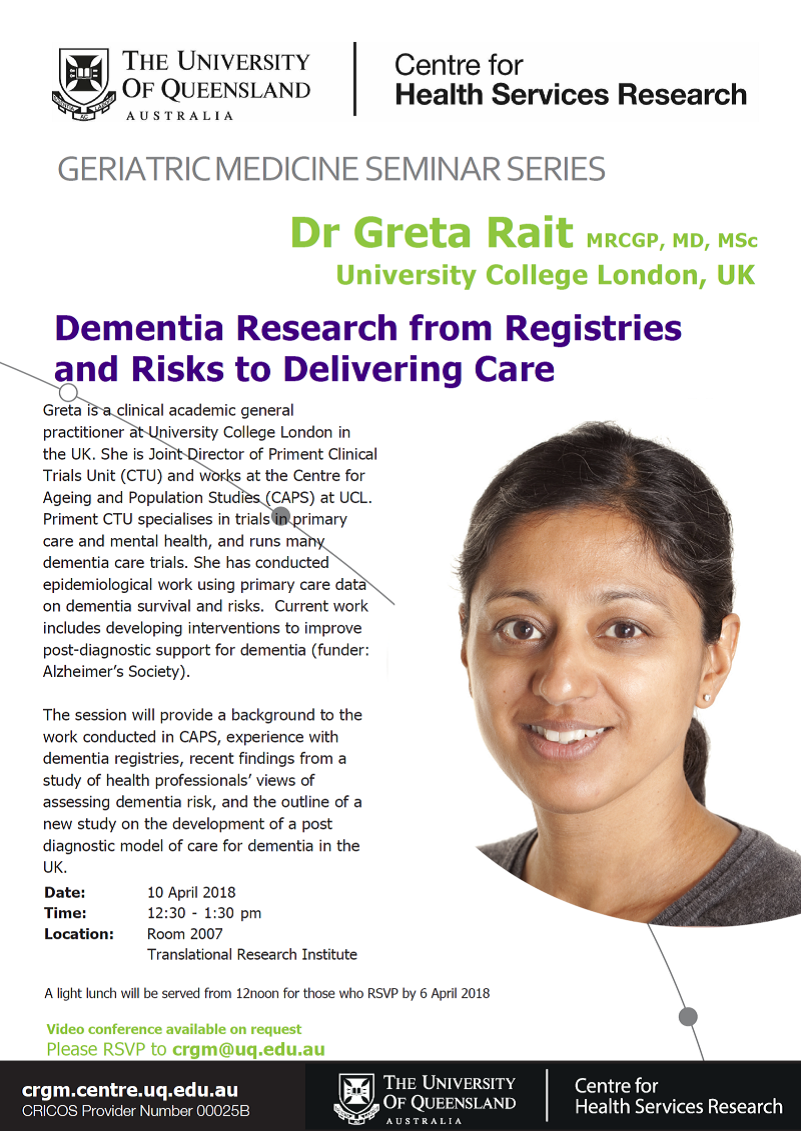 Dr Greta Rait event flyer